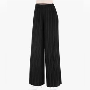 Black Plisse Wide Leg Palazzo Pants